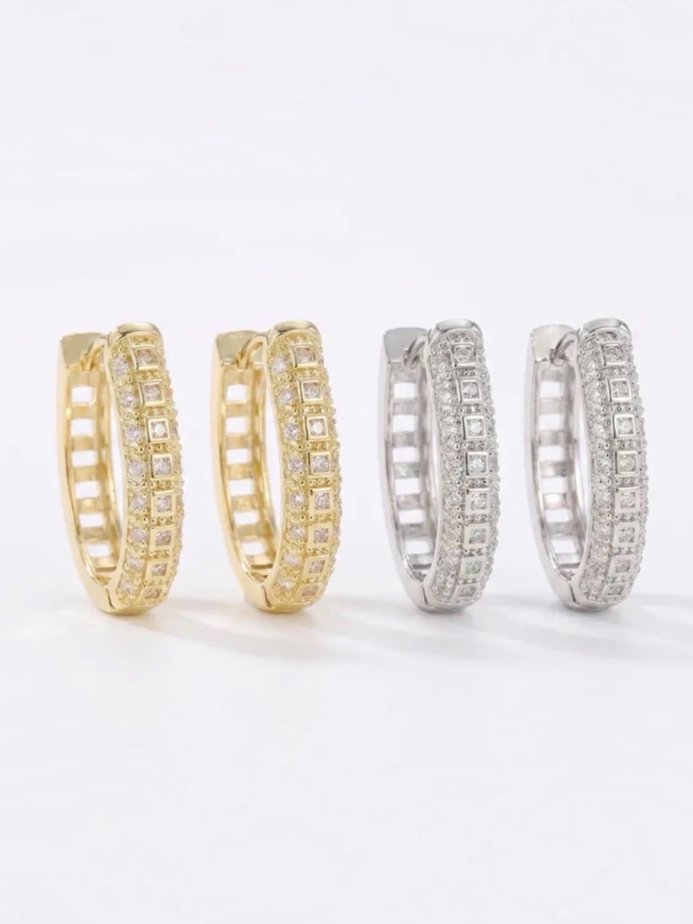 Pave Hoop CZ Patterned Earrings NWT